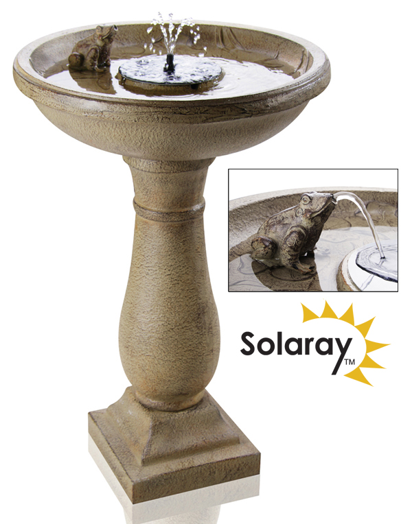 Fontaine Bain d'Oiseaux Solaire Lys et Grenouille Solaray™ - avec Lumières