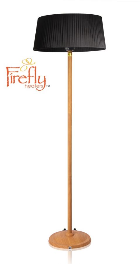 Parasol Chauffant Firefly­™ avec Abat-Jour Noir, Mât et Socle Effet Bois de Chêne 2.1KW