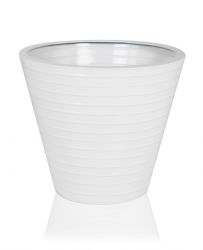 Cache-Pot Blanc Strié Rond en Acier – D: 30 cm