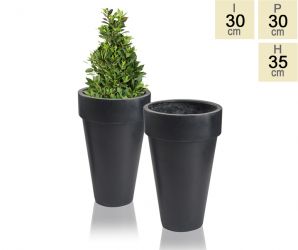 35cm Lot de 2 Pots Montroe en Polystone Noir
