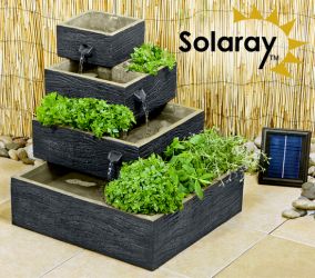Dalton Cascade Solaire 4 Etages en Bois avec Pots - Solaray™ - Fintion Bois Brûlé - H42cm x l39cm