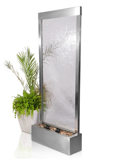 174cm Wasserwand "Silver Falls" aus Edelstahl und Glas mit Beleuchtung, Ambienté™