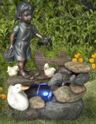 Fontaine Petite Fille et Canard en Polyrésine avec LED