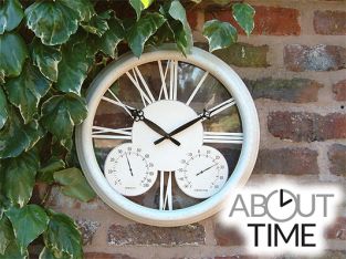 Horloge d'Extérieur Classique Blanche Thermomètre Hygromètre - 32cm - About Time™