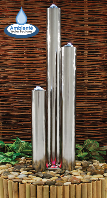 Fontaine de Jardin à 3 Tubes Brossés Acier Inox avec LED - (1.55m/135 cm)