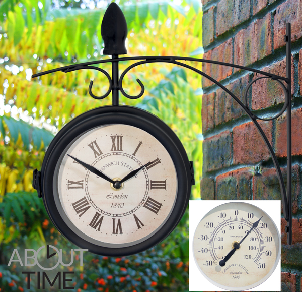 Horloge Noir Greenwich Structure en Métal Avec Thermomètre - 15 cm - About Time™