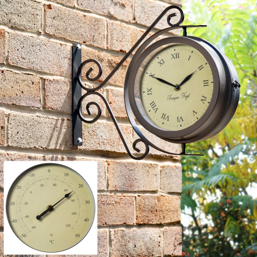 Horloge d'Extérieur Pivotante avec Thermomètre - 31.5cm - About