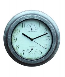Horloge d'Extérieur Effet Galvanisé - Thermomètre  Hygromètre -29.5cm