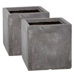 Lot De 2 Jardinières Cubes Finition Ciment Fibrecotta, De 23 cm