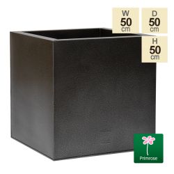Jardinière Cube Galvanisée, en Zinc Enduite de Poudre, Texturée, Argent et Noire de 50 cm