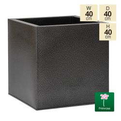 Jardinière Cube Galvanisée, en Zinc Enduite de Poudre, Texturée, Argent et Noire de 40 cm