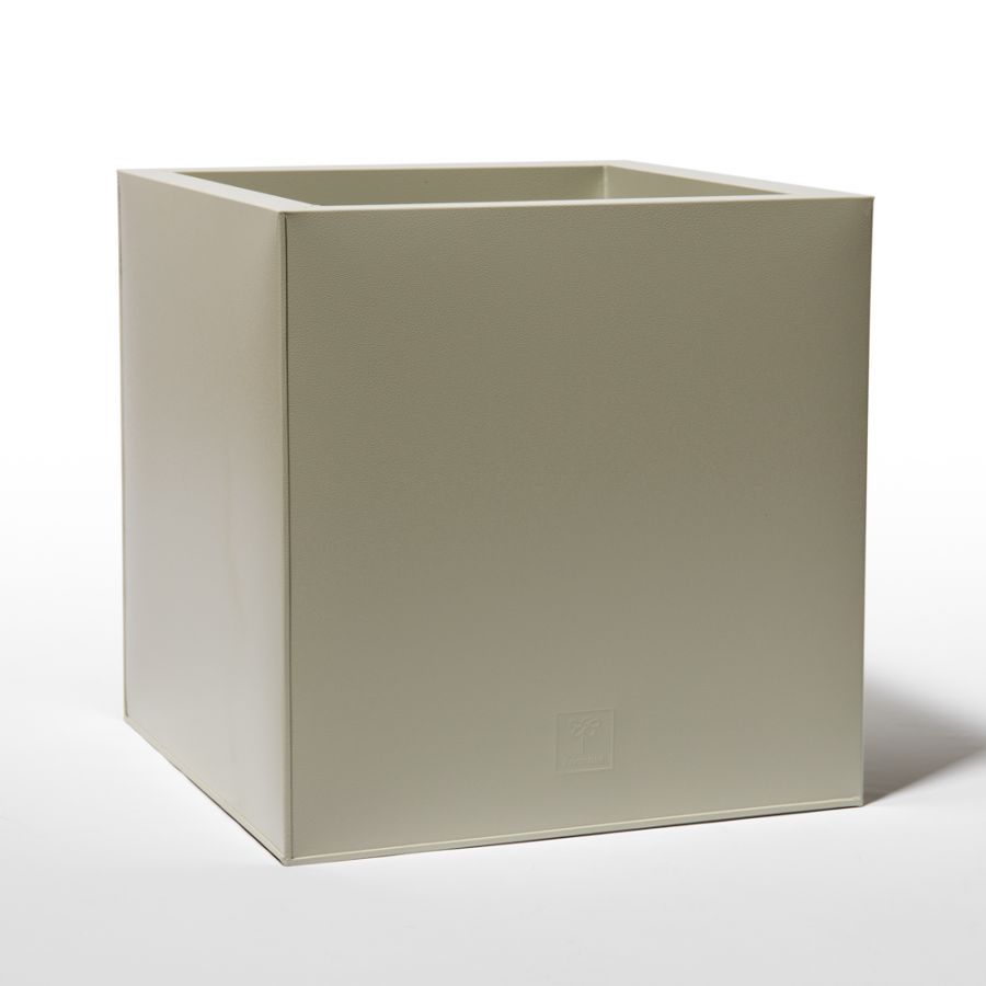 Jardinière Cube Galvanisée, en Zinc Enduite de Poudre, Texturée, Crème de 50 cm