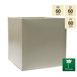 Jardinière Cube Galvanisée, en Zinc, Enduite de Poudre, Texturée, Crème de 60 cm