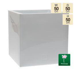 Jardinière Cube Galvanisée, en Zinc Enduite de Poudre Texturée Blanche Brillante de 50 cm
