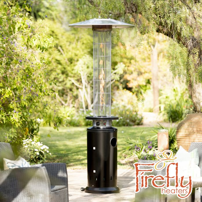 Firefly Chauffe-Terrasse Colonne Noir à Gaz avec Flamme, 12 kW