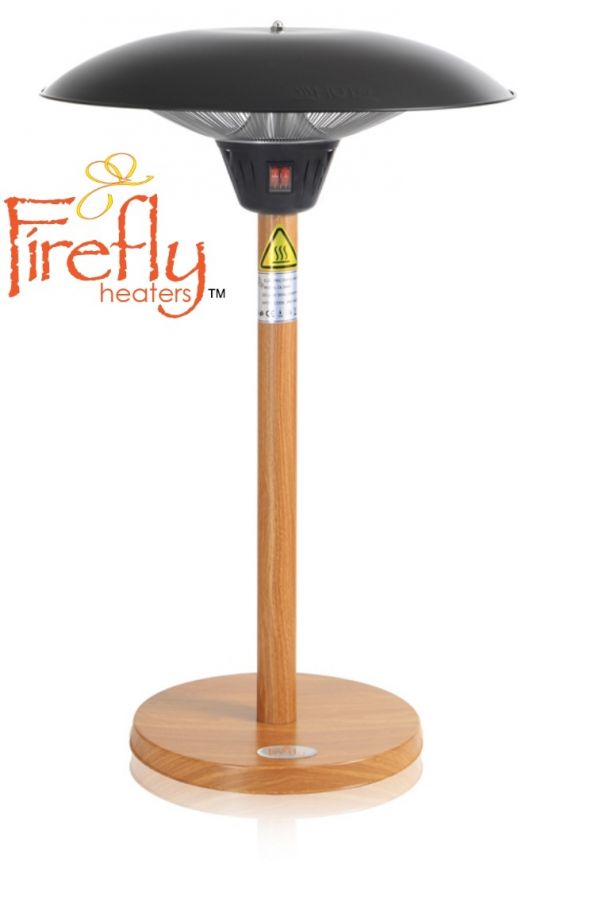 Parasol Chauffant de Table Firefly™ avec Pied et Socle Effet Bois de Chêne 2.1Kw
