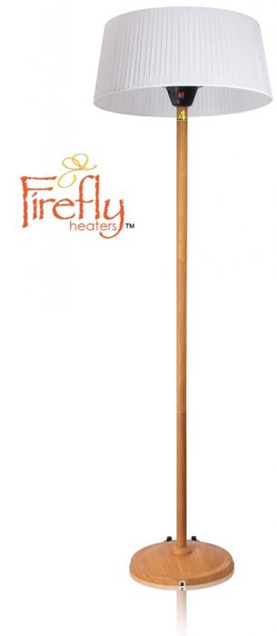 Parasol Chauffant Firefly­™ avec Abat-Jour Blanc, Mât et Socle Effet Bois de Chêne 2.1KW