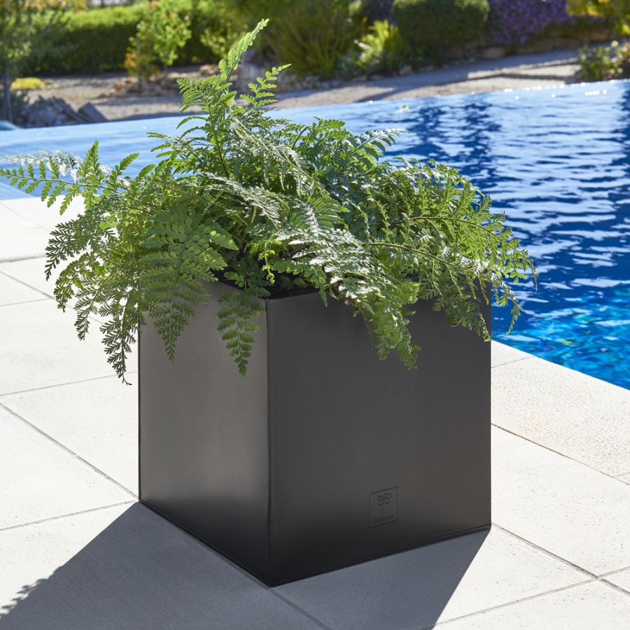 40cm Grand Cache-Pot Cube en Zinc Galvanisé – Noir