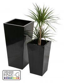 60cm Grand Cache Pot Cubique en Fibre de Verre Noir et Gel
