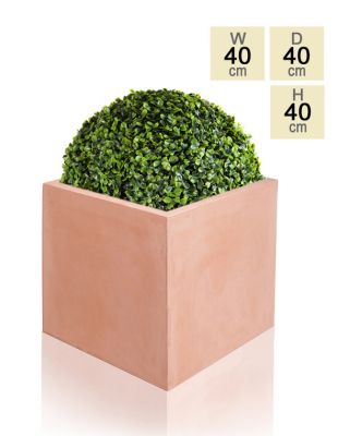 40 cm Grand Cache Pot Cubique Lisse Effet Terre Cuite
