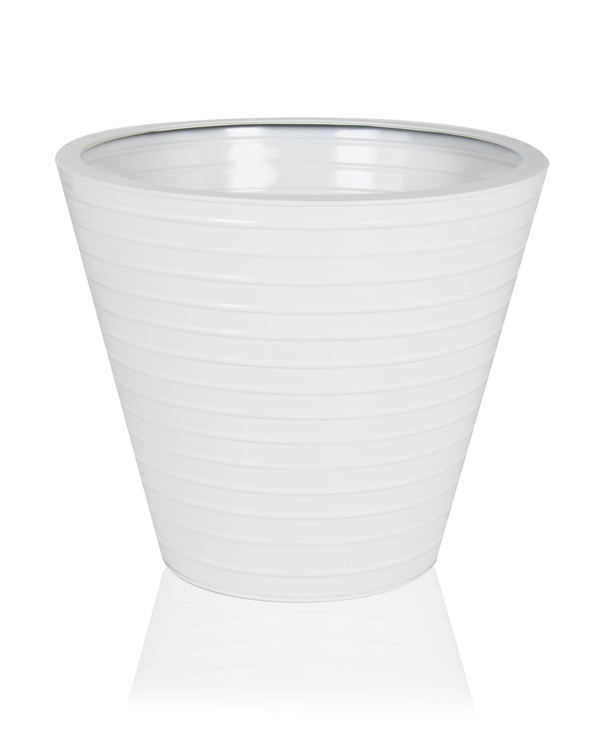 Cache-Pot Blanc Strié Rond en Acier – D: 35 cm