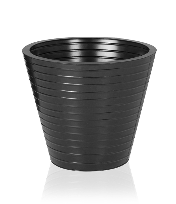 Cache-Pot Noir Strié Rond en Acier – D: 35 cm