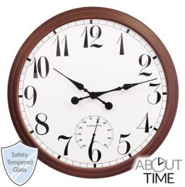 Grande Horloge d'Extérieur - Marron - Thermomètre Hygromètre - 90 cm - About Time™