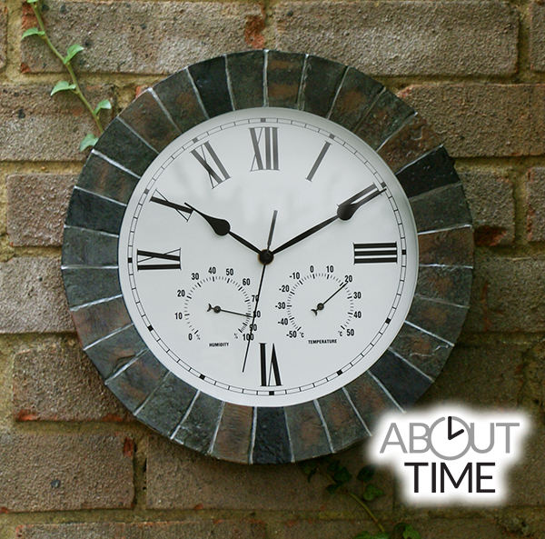 Horloge d'Extérieur Effet Ardoise Thermomètre Hygromètre - 35.5 cm - About Time™