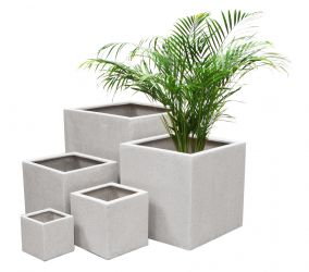 40cm Grand Cache-Pot Poly Terrazzo Cube Blanc