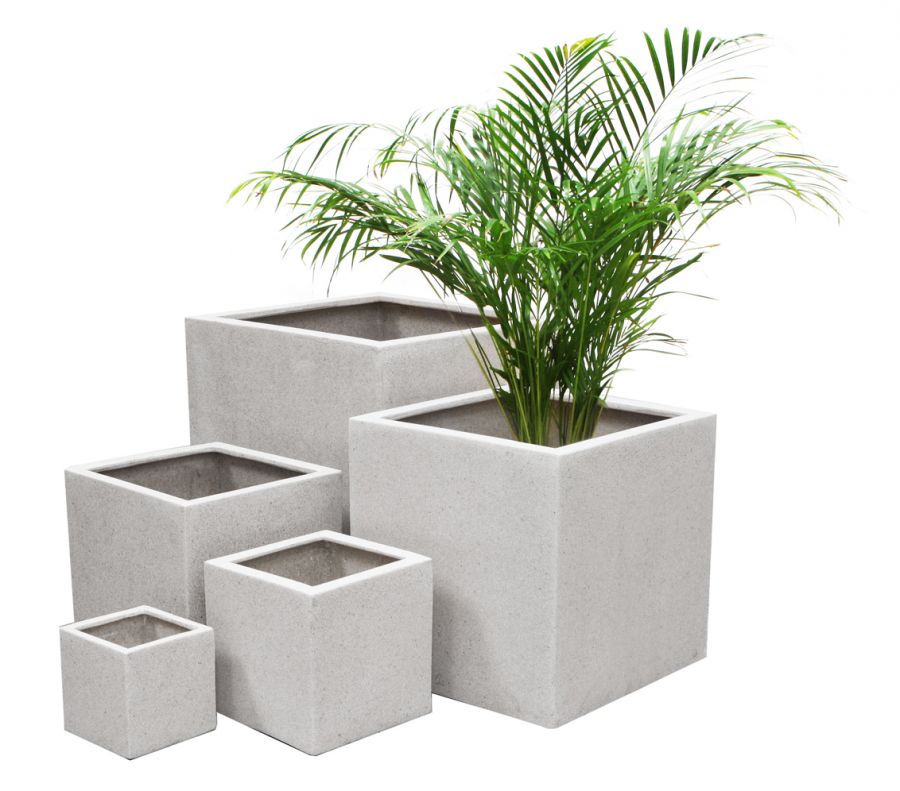 30cm Moyen Cache-Pot Poly Terrazzo Cube Blanc