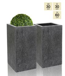 Lot De 2 Hautes Jardinières Cubes De 60 cm - Poly-Terrazzo Noire