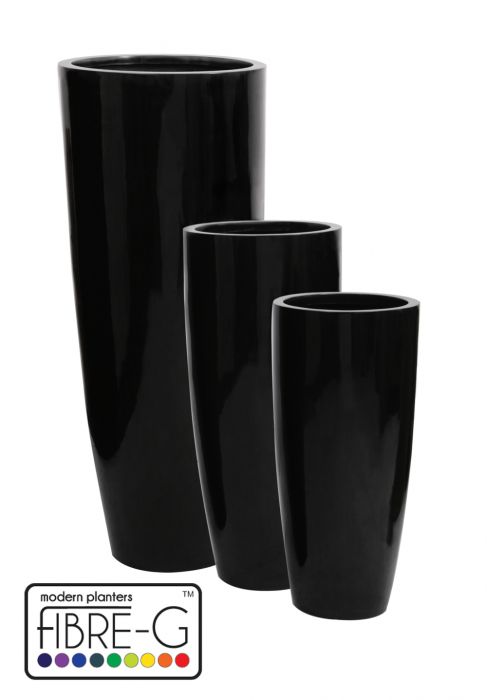 Cache-Pot Cylindrique Haut en Fibre de Verre – Revêtement en Gel Noir – Moyen – Hauteur 100 cm x 43 cm.