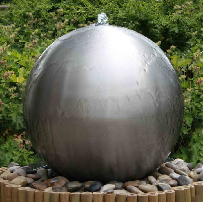 Fontaine Grande Sphère 45cm en Acier Inoxydable Brossée avec Lumière LED