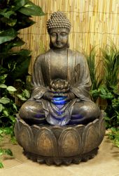 Bouddha Et Fleur De Lotus Eclose – Avec Lumière LED