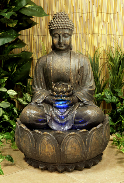 Bouddha Et Fleur De Lotus Eclose – Avec Lumière LED